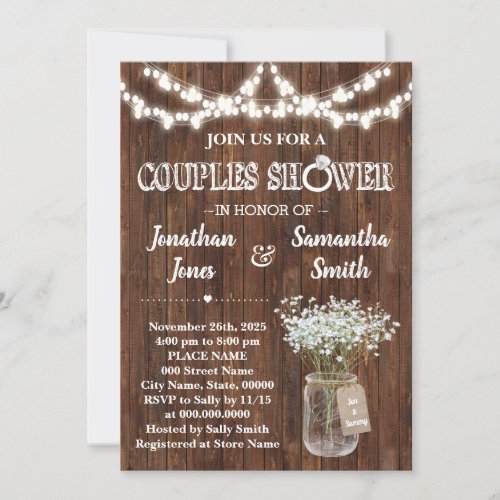 Rustic couples shower country barn wedding invitation