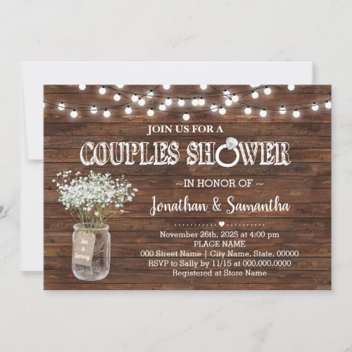 Rustic couples shower country barn wedding shower invitation