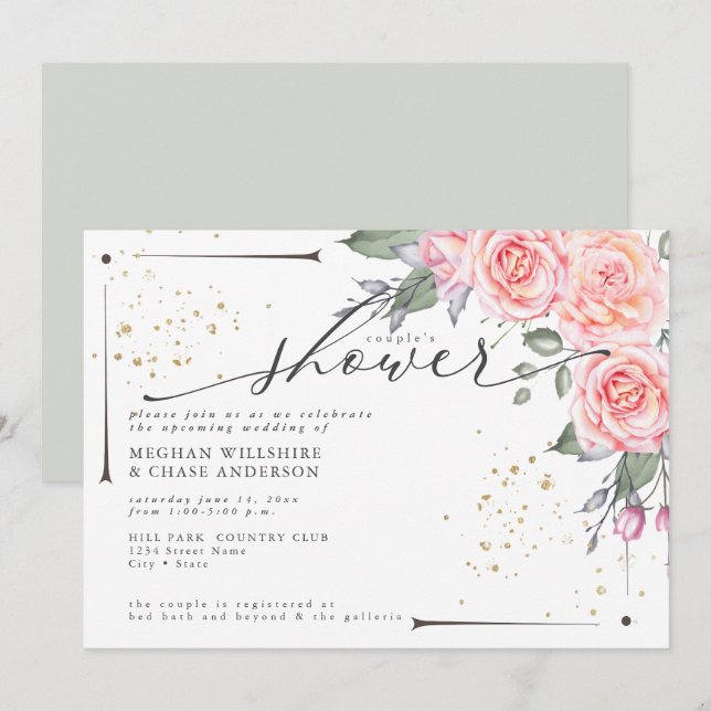 Rustic Couple's Shower Dusty Green Foliage Invitat Invitation (Front/Back)