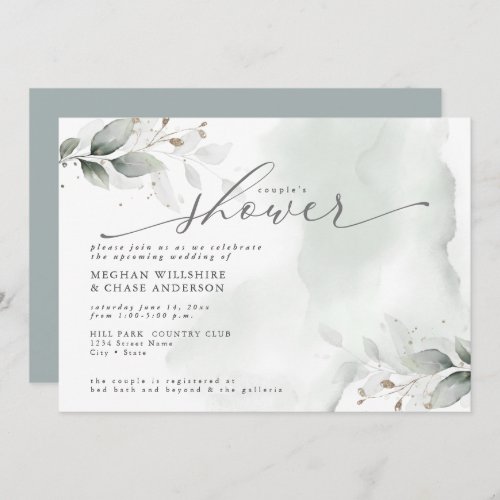Rustic Couples Shower Dusty Green Foliage Invitation