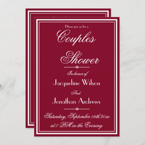 Rustic Couples Shower Name Email RSVP Burgundy Red Invitation