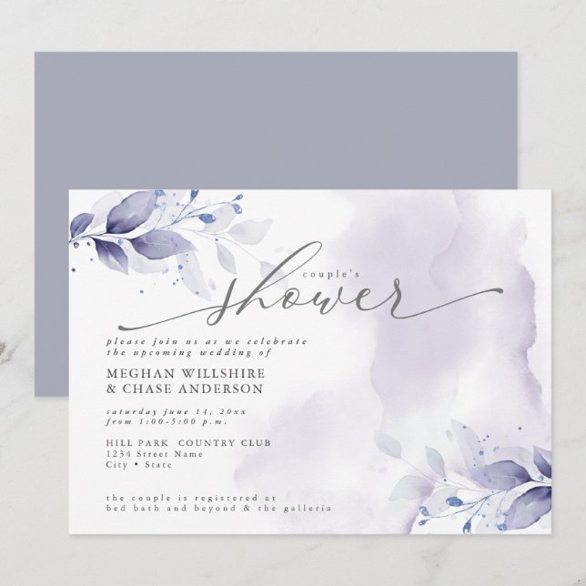 Rustic Couple's Shower Plum Purple Foliage Invitation (Front/Back)