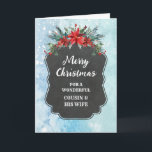 Rustic Cousin and His Wife Merry Christmas Card<br><div class="desc">Merry Christmas for cousin and his wife card with rustic country chalkboard pattern and winter foliage with poinsettias.</div>