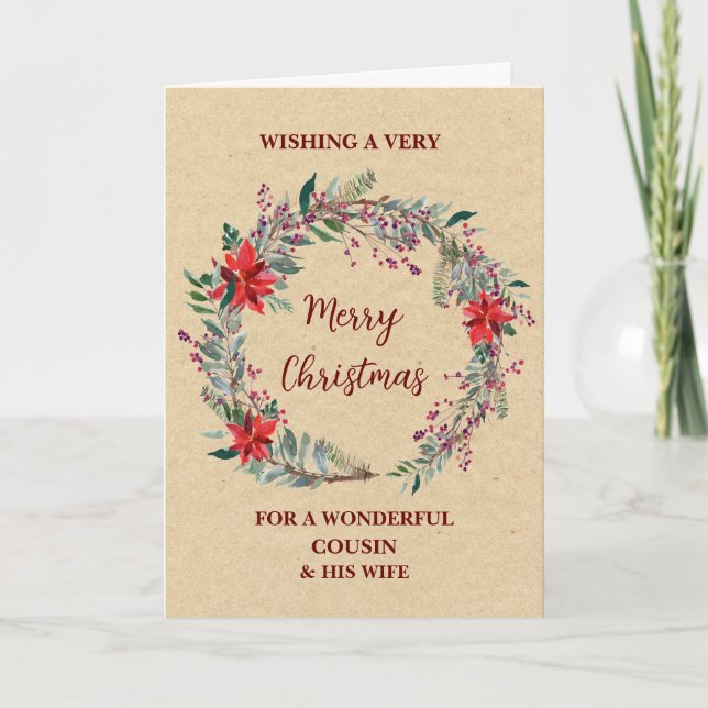 Rustic Cousin and His Wife Merry Christmas Card (Front)