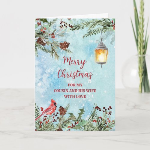 Rustic Cousin and Wife Merry Christmas Card