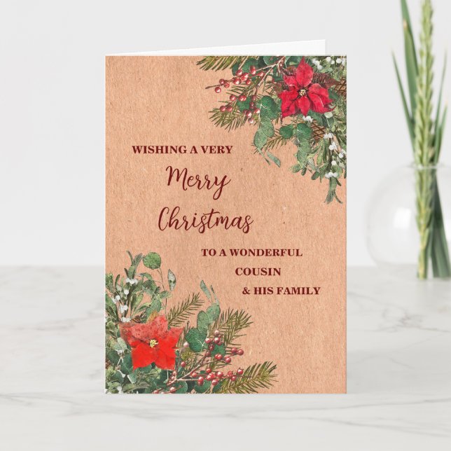 Rustic Cousin & Family Merry Christmas Card (Front)