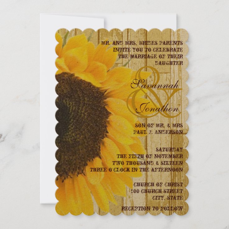 Rustic Coutry Chic Barn Wood Sunflower Wedding Invitation Zazzle 0148