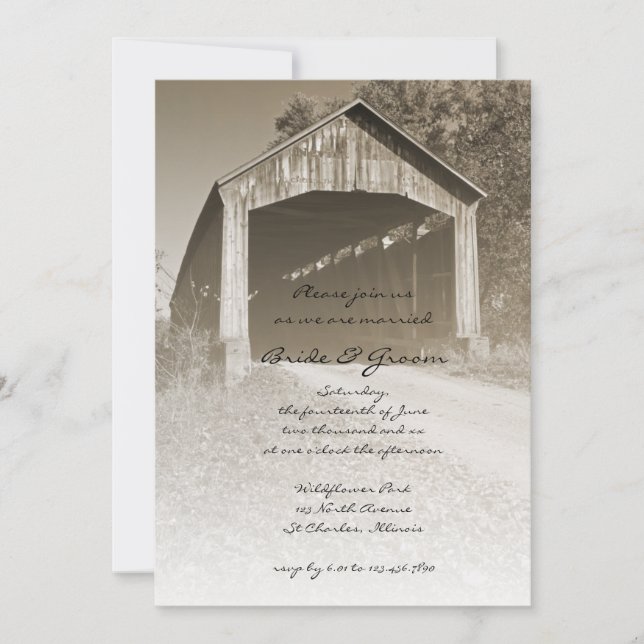 Rustic Covered Bridge Country Wedding Invitation (Front)