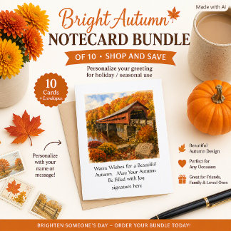 Rustic Covered Bridge in Autumn Persaonlized Note Card