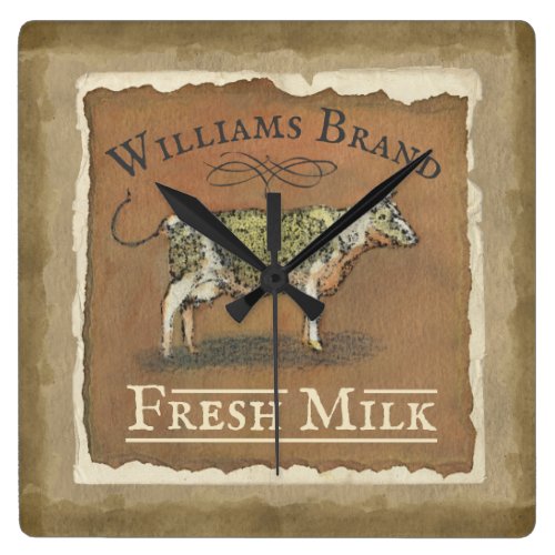 Rustic Cow Family Monogrammed Name fresh Milk Square Wall Clock