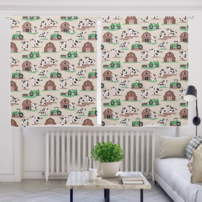 Rustic Cow Farm Tan and Green Kids Nursery Blackout Curtains (Living Room)