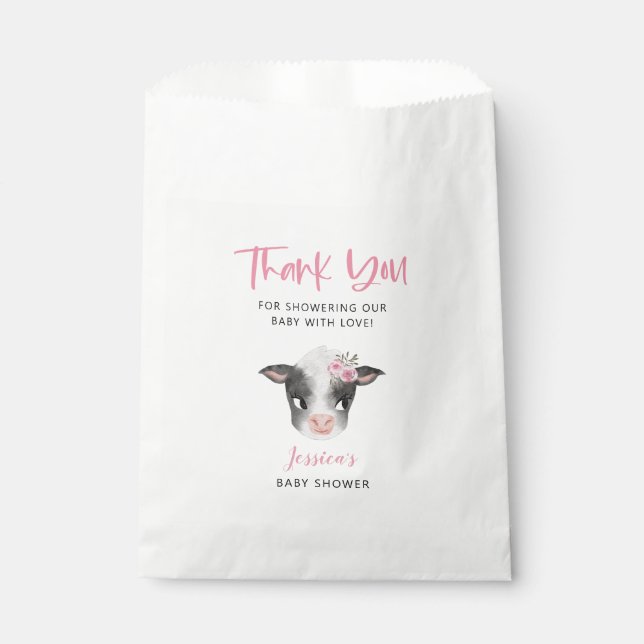 Rustic Cow Farm Theme Girl Baby Shower Favor Bag (Front)