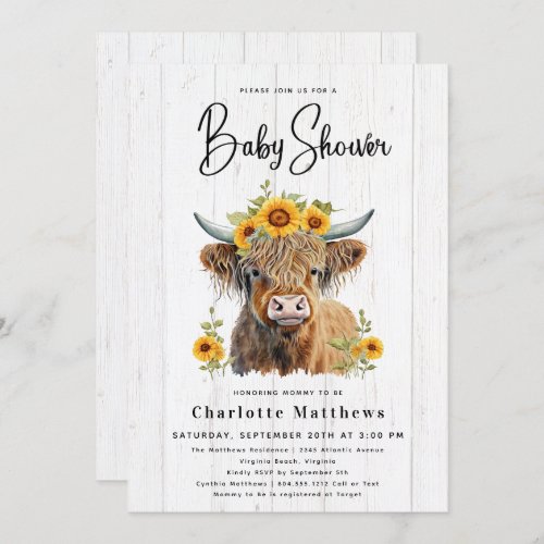 Rustic Cow Floral Wood Watercolor Baby Shower  Invitation
