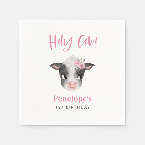Rustic Cow Pink Birthday Party Napkins