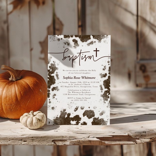 Rustic Cow Print Western Baptism Invitation (Creator Uploaded)