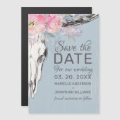 Rustic Cow Skull Boho Blush Floral B Save the Date (Front/Back)