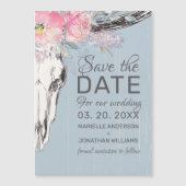 Rustic Cow Skull Boho Blush Floral B Save the Date (Front)