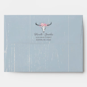 Rustic Cow Skull Boho Blush Floral Blue Envelope
