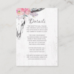 Rustic Cow Skull Boho Blush Pink Watercolor Floral Enclosure Card