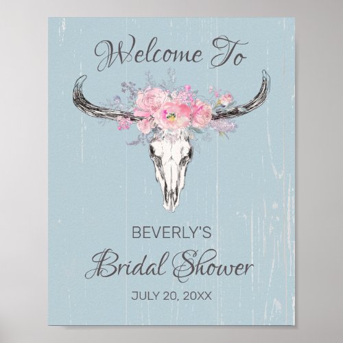 Rustic Cow Skull Boho Floral Bridal Shower Welcome Poster