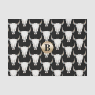 Rustic Cow Skull Boho Monogram Personalized Tissue Paper