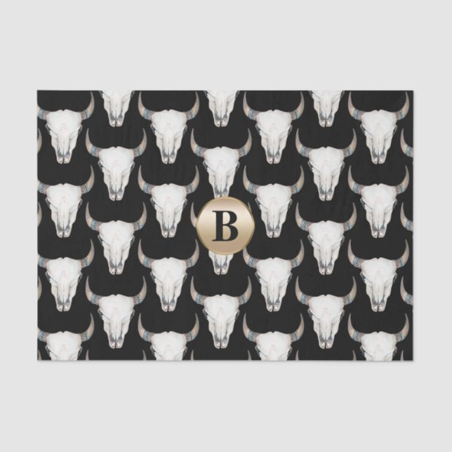 Rustic Cow Skull Boho Monogram Personalized Tissue Paper (Front)