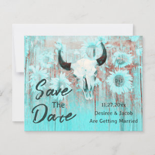 Rustic Cow Skull Boho Teal Sunflowers Budget