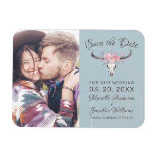 Rustic Cow Skull Floral Blush Watercolor B Photo Magnet