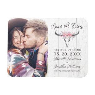 Rustic Cow Skull Floral Blush Watercolor Photo Magnet