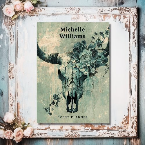 Rustic Cow Skull Floral Boho Western Business Card