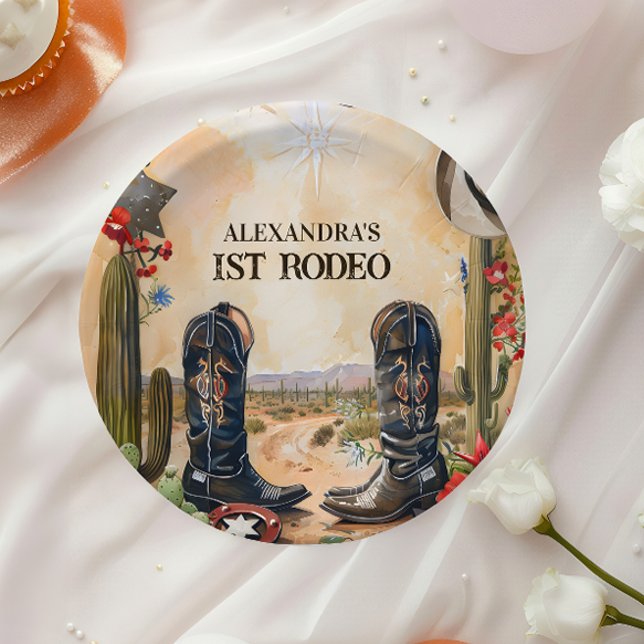 Rustic Cowboy 1st Rodeo Birthday Paper Plates (Creator Uploaded)