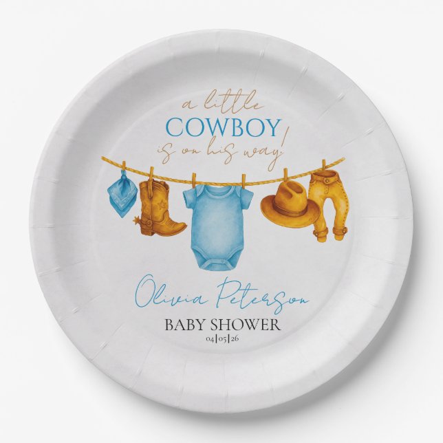 Rustic Cowboy Baby Shower Plates for Boys (Front)