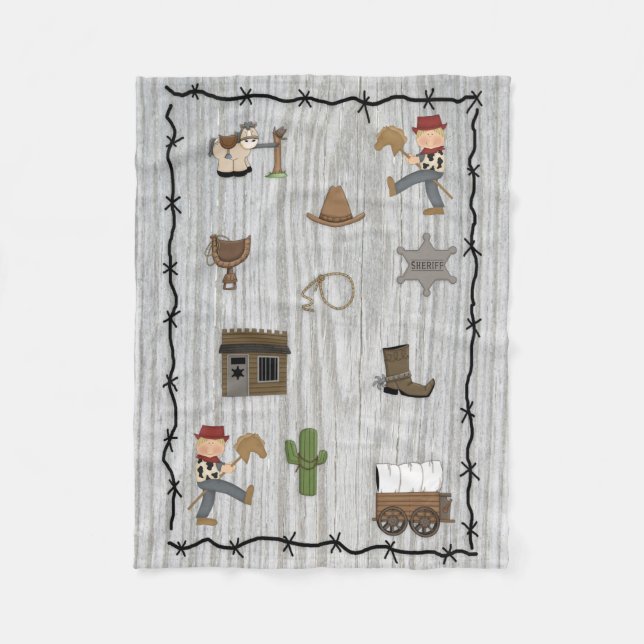 Rustic Cowboy Blonde Haired Boy Cowpoke Fleece Blanket (Front)