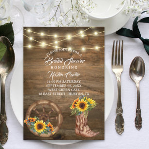 Rustic Cowboy Boot Sunflower Western Bridal Shower Invitation