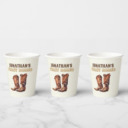 Rustic Cowboy Boots 1st Rodeo Birthday Paper Cups