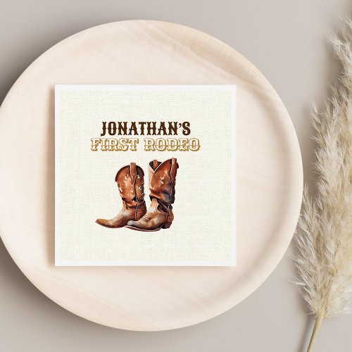 Rustic Cowboy Boots 1st Rodeo Birthday Paper Napkins