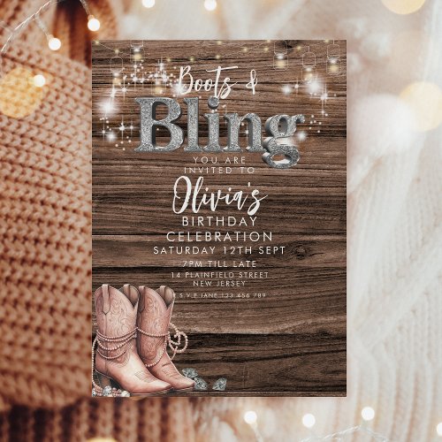 Rustic Cowboy Boots and Bling Party Invitation