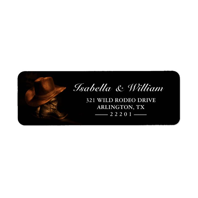 Rustic Cowboy Boots and Hat Country Wedding Label (Front)