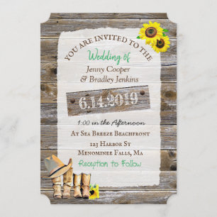 Rustic Cowboy Boots and Hat Sunflower Wedding Invitation