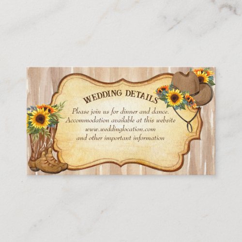 Rustic cowboy boots and hat sunflowers watercolor  enclosure card