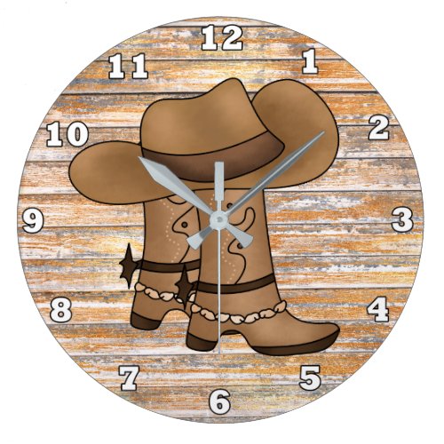 Rustic cowboy boots and hat wall decor large clock