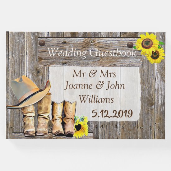 Rustic Cowboy Boots and Sunflower Wedding Guest Book