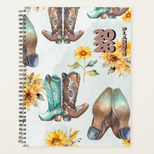 Rustic Cowboy Boots and Sunflowers Watercolor Planner