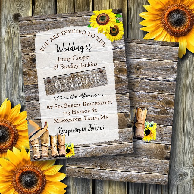 Rustic Cowboy Boots and Sunflowers Wedding Invitation (Creator Uploaded)