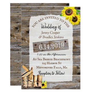 Rustic Cowboy Boots and Sunflowers Wedding Invitation