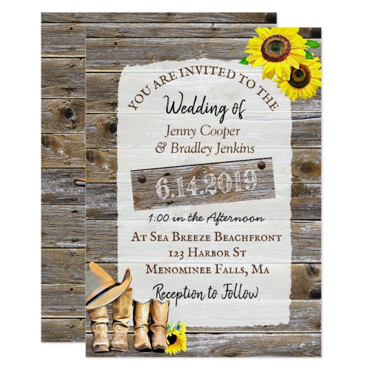Rustic Cowboy Boots And Sunflowers Wedding Invitation Rustic Cowboy Boots And Sunflowers Wedding Invitation