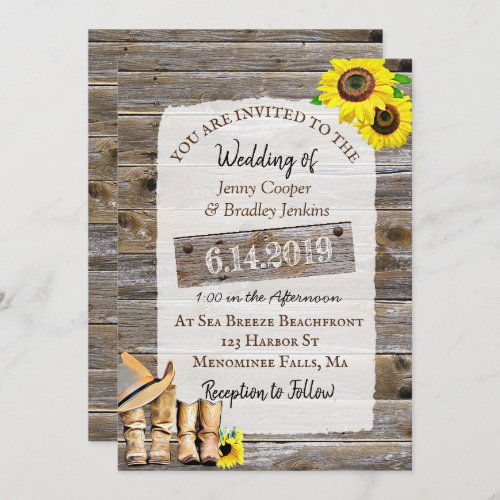 Rustic Cowboy Boots and Sunflowers Wedding Invitation