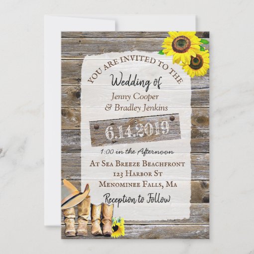 Rustic Cowboy Boots and Sunflowers Wedding Invitation | Zazzle