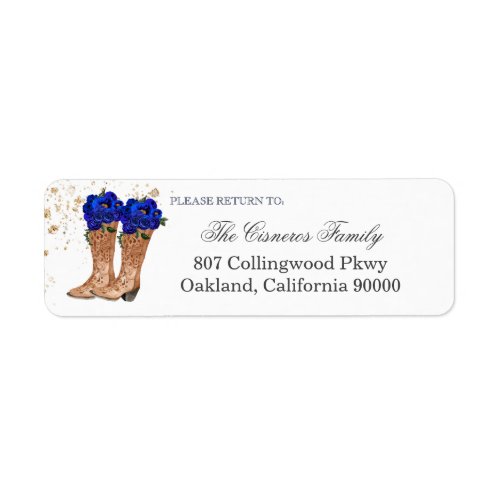Rustic Cowboy Boots Blue Roses Return Address Label