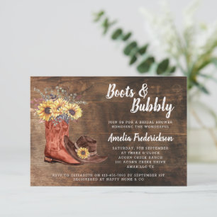 Rustic Cowboy Boots & Bubbly Bridal Shower Invitation